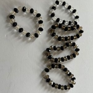 Set of Five Black and Clear Crystal Bracelets